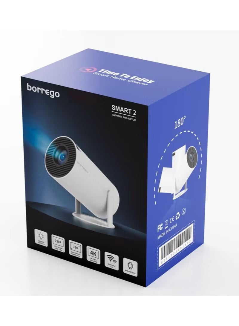 borrego Smart 2 Portable Android 11 Projector with Hi-Fi Sound, 1080P Full HD & 4K Support, 280 ANSI Lumens, 5G WiFi & Bluetooth, Home Theater Projector for Movies, Gaming, and Office Use - Image 1